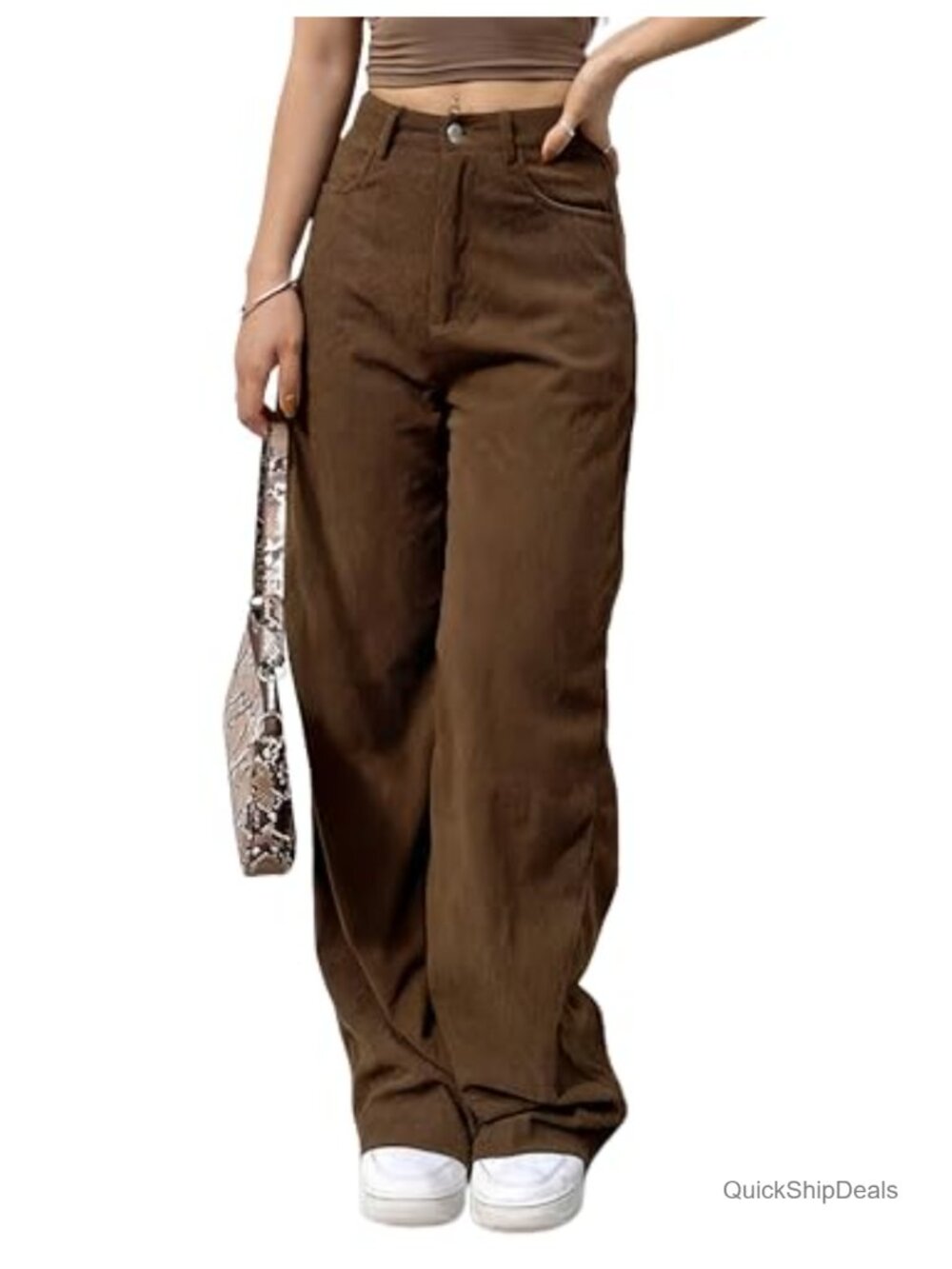 Corduroy Pants High Waist Wide Leg Straight Trousers Casual